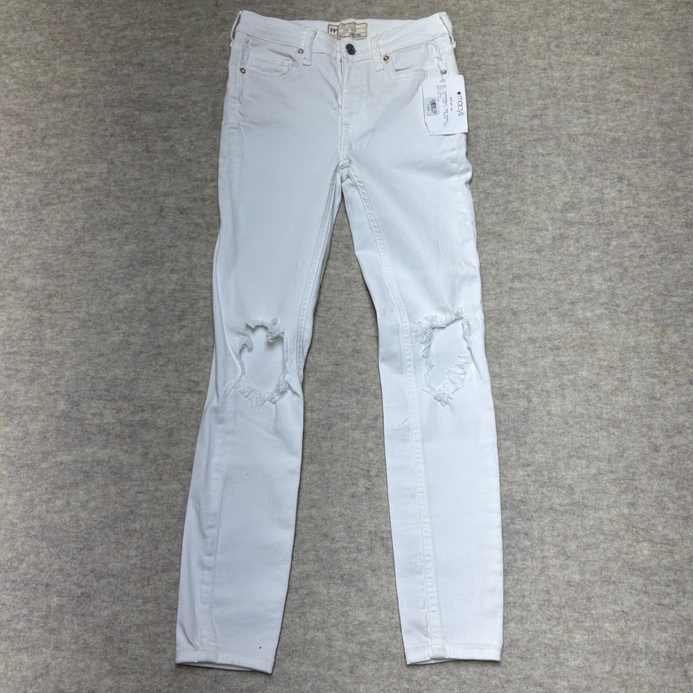 Free People‎ Womens White Ripped Distressed High Rise Skinny Jeans Size 25 NWT